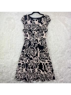 ELLE Black & Blush Rose Floral Fit & Flare Dress Size Small